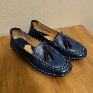 Born‎ Handcrafted Leather Tassel Loafers Blue Brown Nautical Men's Size 9.5 EUC